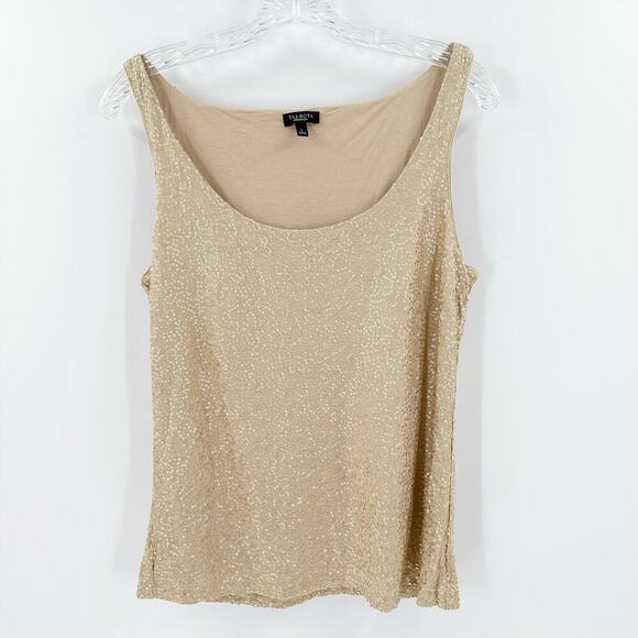 Talbots Tan Scoop Neck Sleeveless Pullover Sequin Tank Top Women's Size Large - Picture 1 of 9